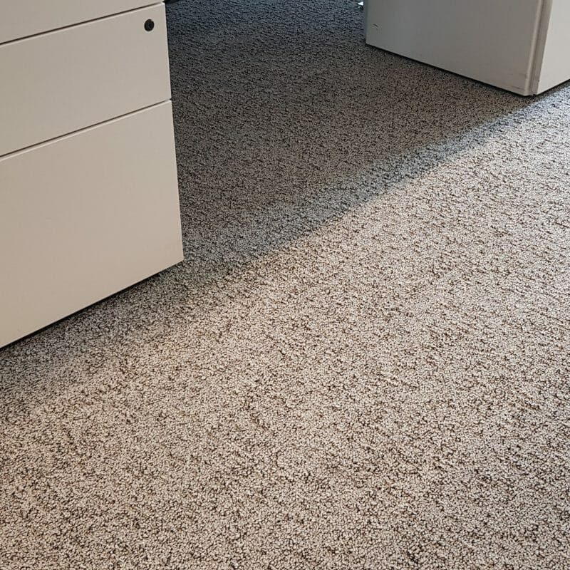 Office carpet at Group M’s London office after coffee stain removal and deep cleaning.