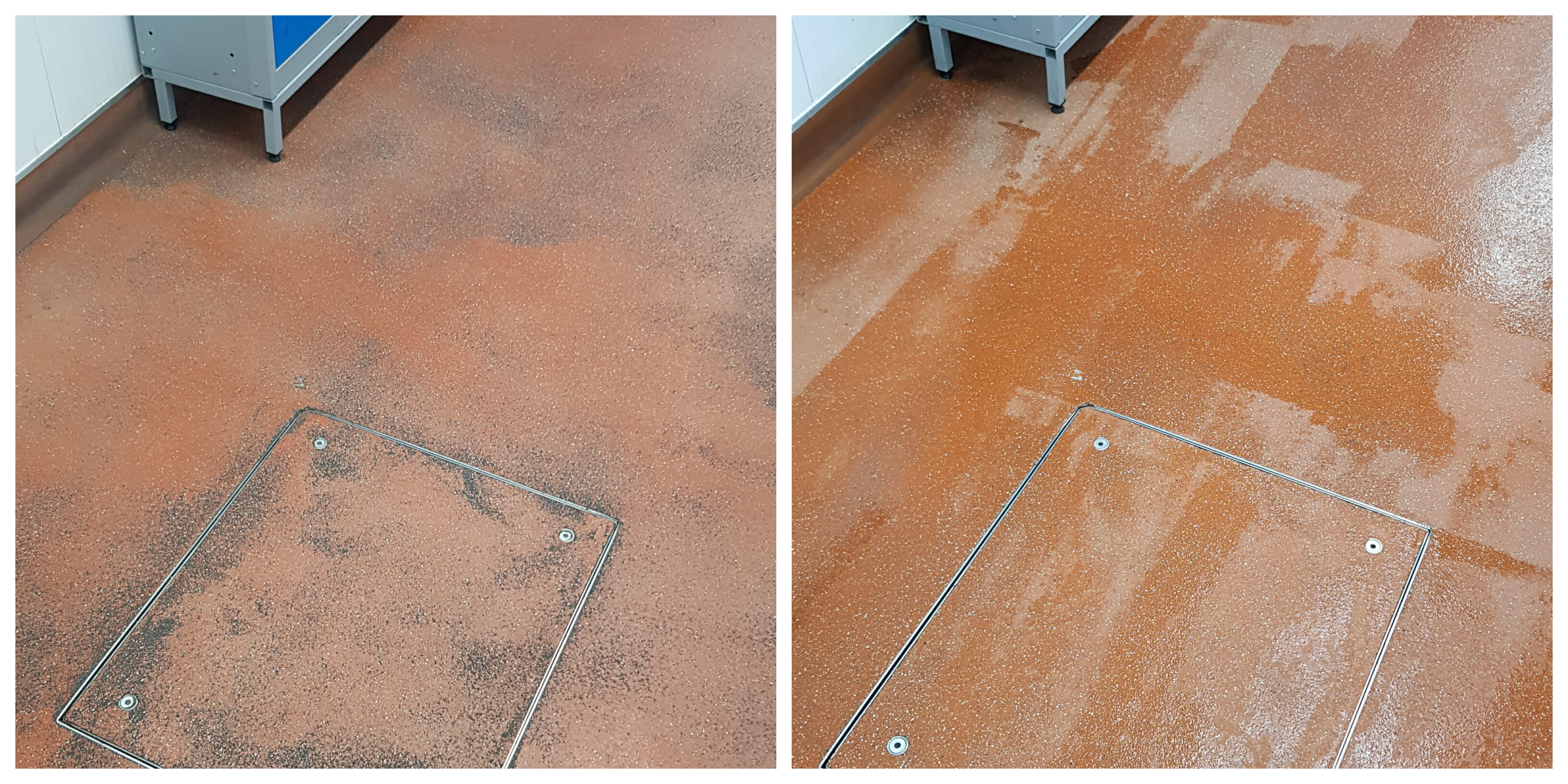 Cp Foods floor cleaning before and after