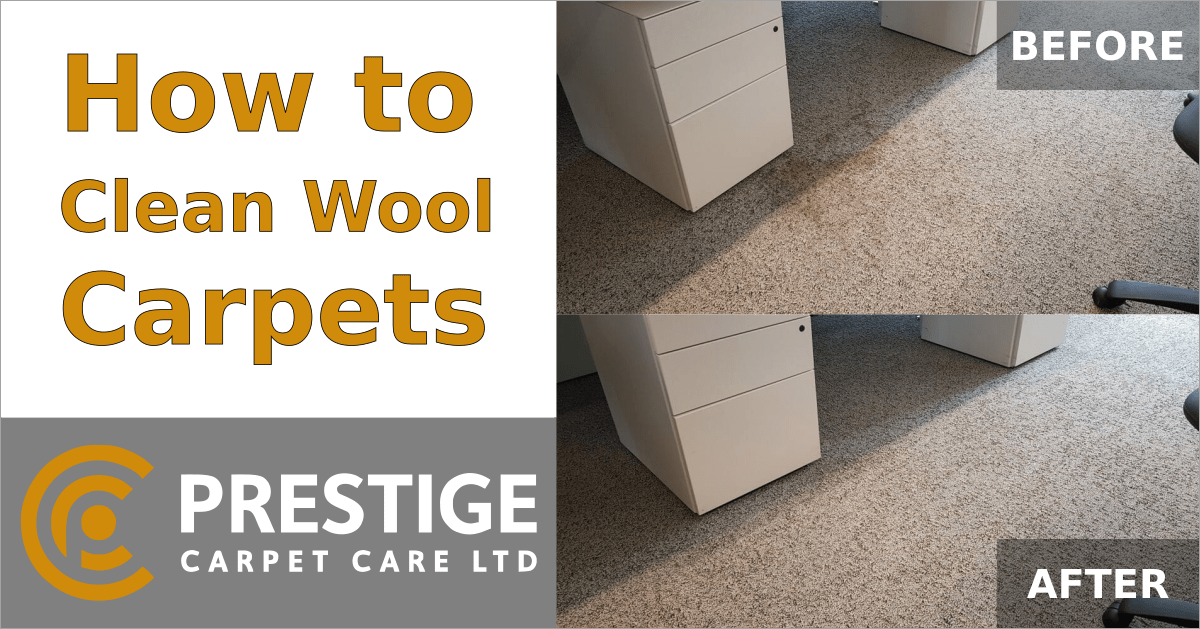 How to Clean a Wool Carpet banner image with before and after of wool carpet