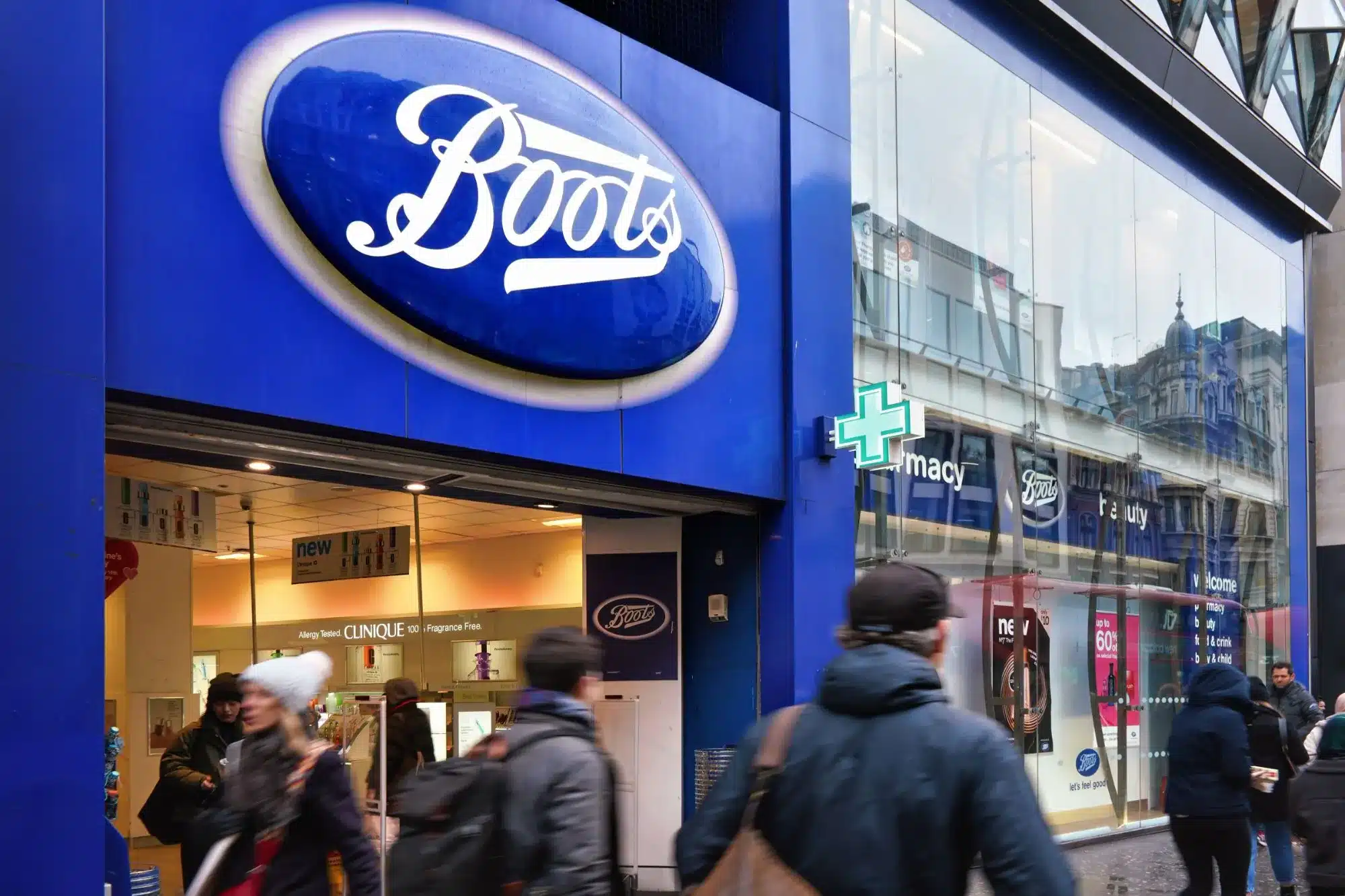 Exterior of Boots Opticians London Wall following a specialist floor restoration by Prestige.